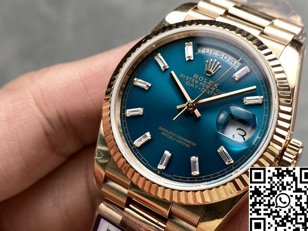 Rolex Date QF Blue Dial Rose Day v5 Factory Gold Tungsten Steel M128235-0085 36mm 0219